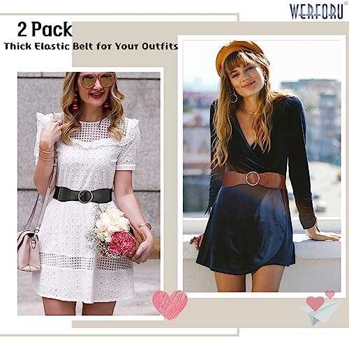 WERFORU 2 Pack Women Elastic Belts with Gold O Ring Buckle