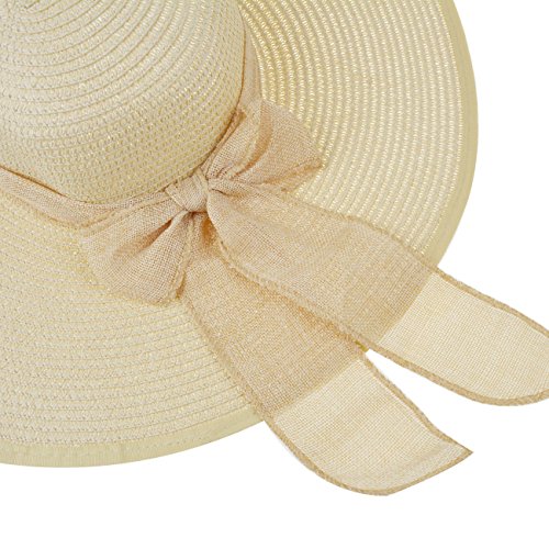 DRESHOW Womens Big Bowknot Foldable Straw Sun Hat UPF 50+