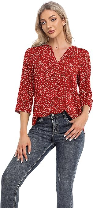 BEIGAI Womens 3/4 Sleeve Chiffon Blouse