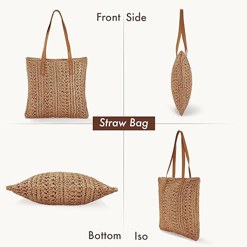 Women's Straw Shoulder Bag, Medium & Large, Leather Handles