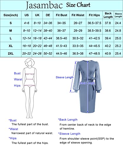 JASAMBAC Women's Bodycon Dress with Belt, Swiss Dot Sleeves