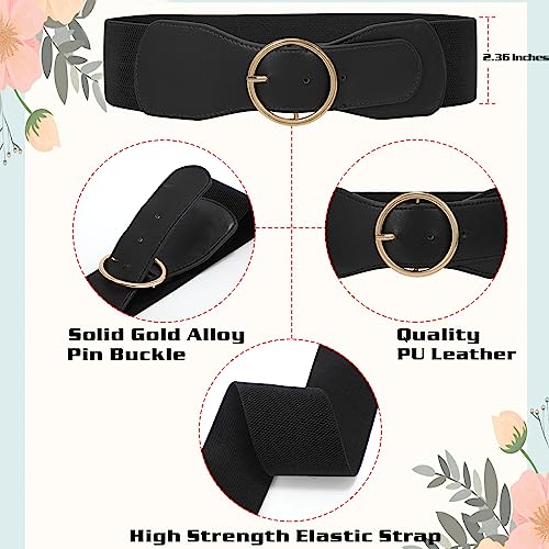 WERFORU 2 Pack Women Elastic Belts with Gold O Ring Buckle