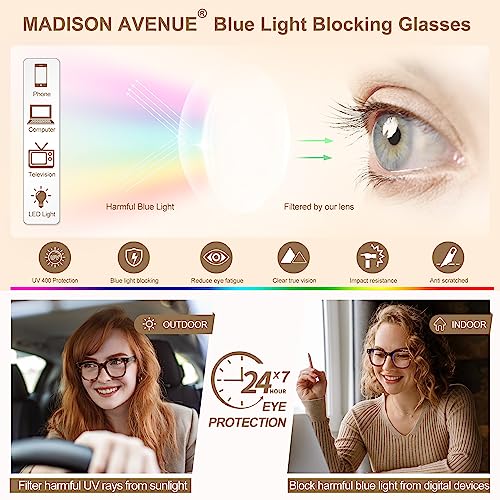 Madison Ave Women Blue Light Glasses, Anti-UV (Tortoiseshell)