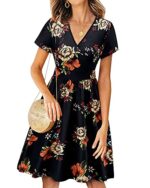 VOTEPRETTY Women's Short Sleeve V Neck Floral Midi Dress