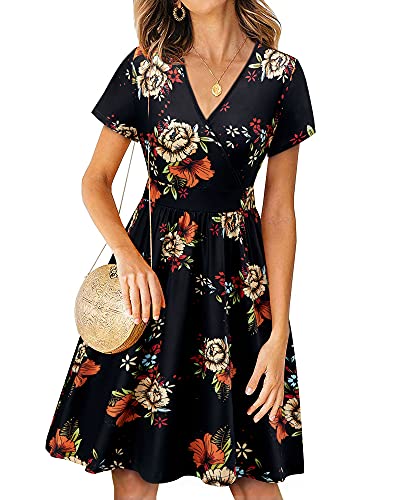VOTEPRETTY Women's Short Sleeve V Neck Floral Midi Dress