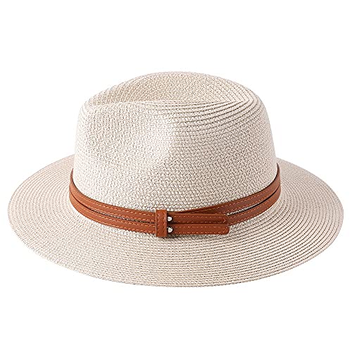 Nemeaii Panama Straw Hat UV Protection Fedora Beige