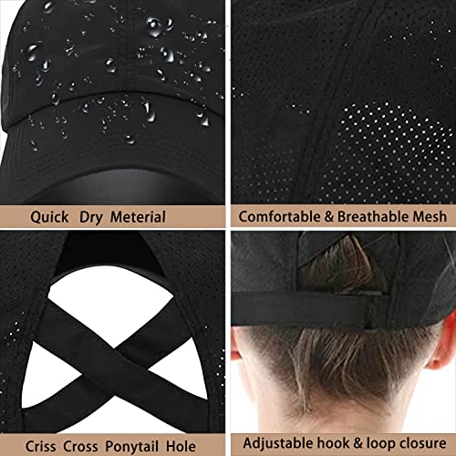 Women's Criss Cross Ponytail Baseball Cap, Quick Drying Mesh