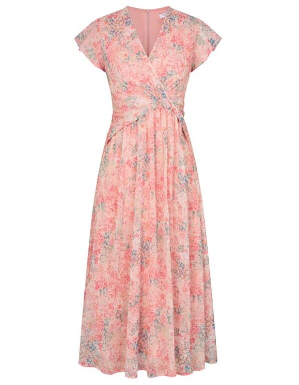 JASAMBAC Women's Chiffon Ruffle Flutter Sleeve Midi Dress