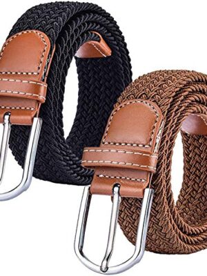 2 Pack Women's Stretch Canvas Braided Belts, One Size