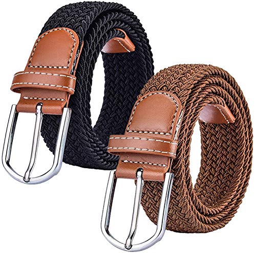 2 Pack Women's Stretch Canvas Braided Belts, One Size