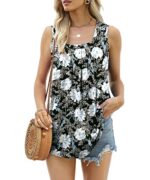Aokosor Women's Square Neck Pleated Sleeveless Top