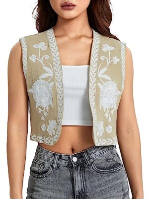 Viqwqii Women's Flower Embroidery Sleeveless Vest