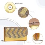 Miss Lulu Women's Gold Clutch with Detachable Chain Strap