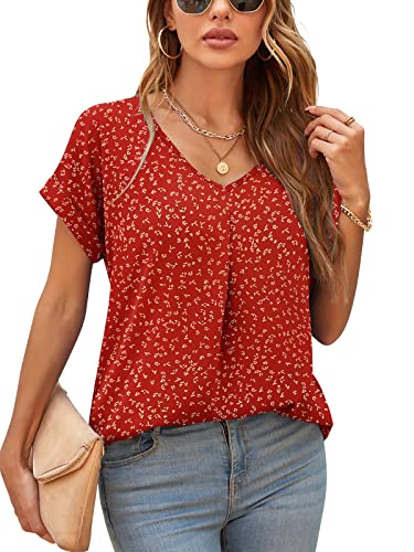 Yommay Women's V Neck Chiffon Short Sleeve Blouse