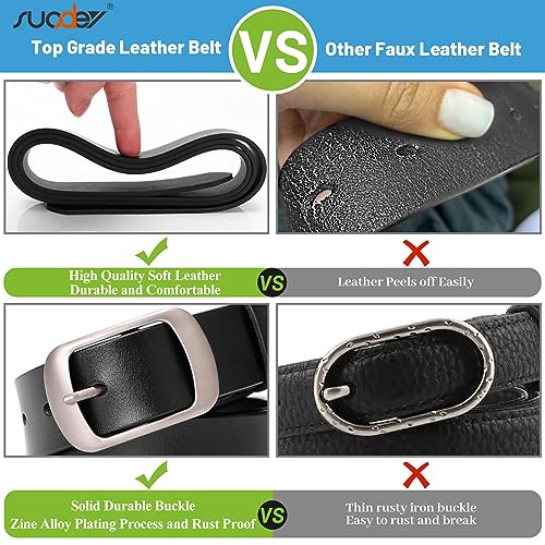 SUOSDEY Women's Leather Belt with Metal Pin Buckle