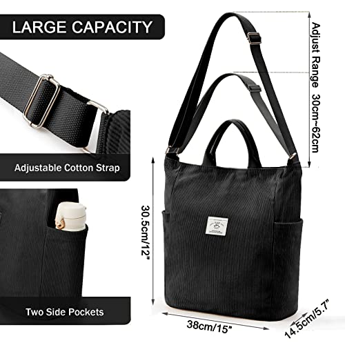 KALIDI Corduroy Hobo Bag with Zipper, Large Capacity