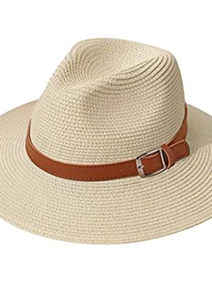 DRESHOW Women Wide Brim Straw Panama Hat UPF 50+
