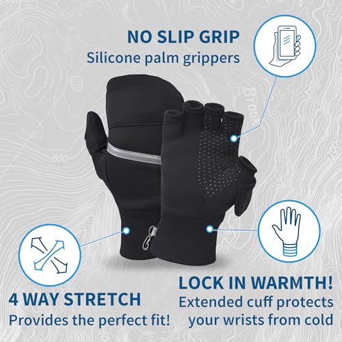 TrailHeads Convertible Running Mittens for Women, Black