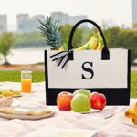 Monogrammed Initial Canvas Beach Tote for Women