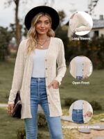 Famulily Women's Long Sleeve V Neck Cardigan with Pockets