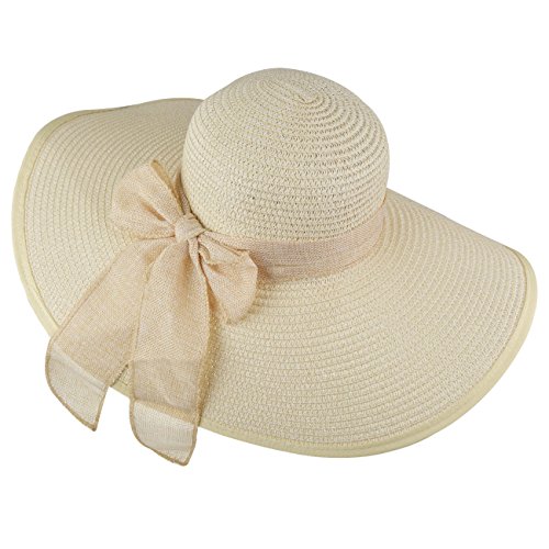 DRESHOW Womens Big Bowknot Foldable Straw Sun Hat UPF 50+