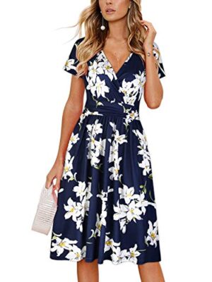OUGES Women's Summer Midi Dress with Pockets