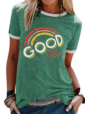 Dresswel Women Good Vibes Rainbow Graphic Tee