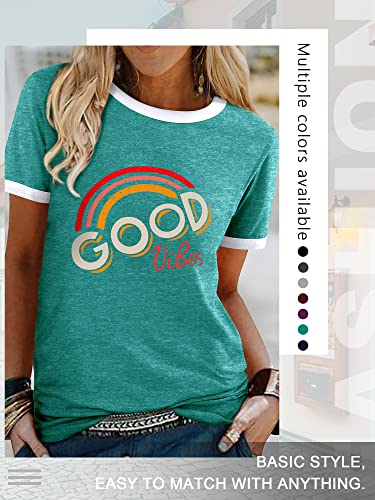 Dresswel Women Good Vibes Rainbow Graphic Tee
