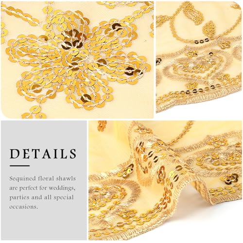 Sequin Floral Shawls for Evening Dresses, Sheer Mesh Wraps
