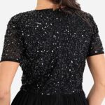 Maya Deluxe Plus Size Sequined Evening Dress, Short Sleeve