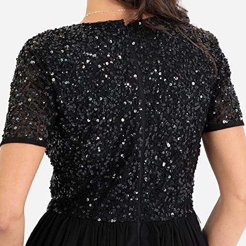 Maya Deluxe Plus Size Sequined Evening Dress, Short Sleeve