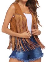 YILEEGOO Women Tassel Fringe Vest 70s Hippie Faux Suede