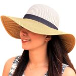 Ladies Adjustable Wide Brim Straw Sun Hat, UV UPF 50+