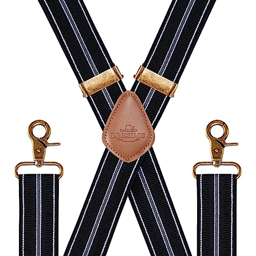 Dresime Mens Vintage Elastic X-Shape Braces with 4 Clips