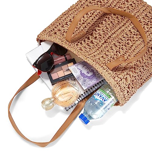 Women's Straw Shoulder Bag, Medium & Large, Leather Handles