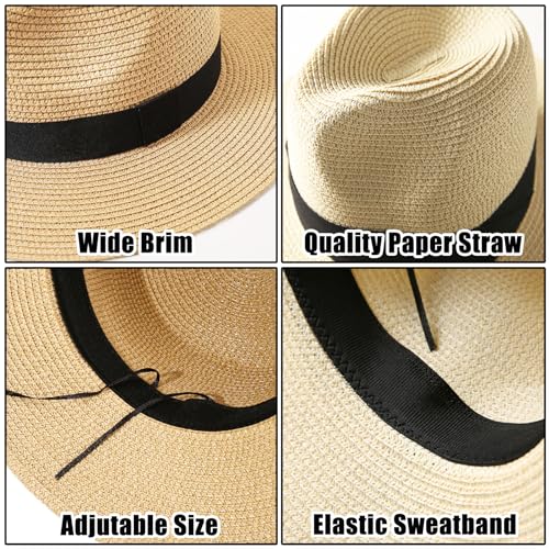 KXF 2 Pack Unisex Wide Brim Straw Sun Hat, Adjustable