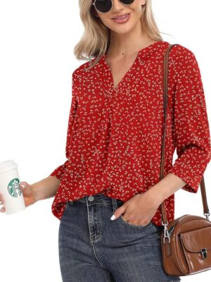 BEIGAI Womens 3/4 Sleeve Chiffon Blouse