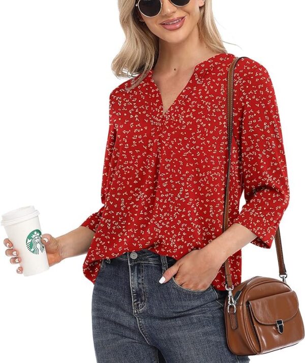BEIGAI Womens 3/4 Sleeve Chiffon Blouse