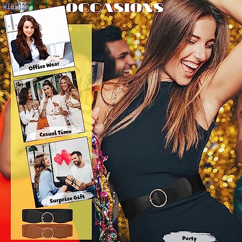 WERFORU 2 Pack Women Elastic Belts with Gold O Ring Buckle