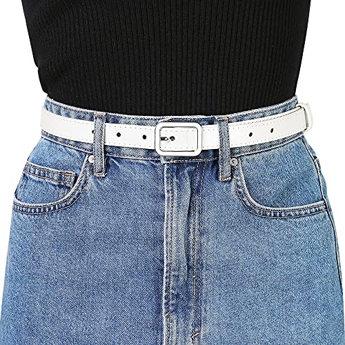 Allegra K Women's Skinny Leather Belt with Rectangle Buckle
