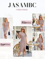 Elegant Vintage Tweed Bodycon Midi Dress for Women