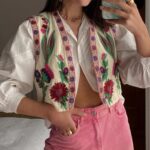 Vintage Floral Embroidered Crop Vest - Women's