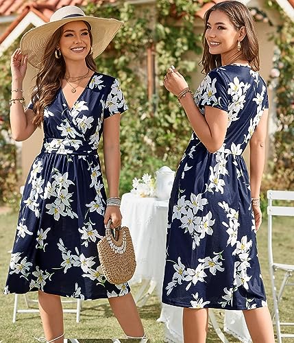 OUGES Women's Summer Midi Dress with Pockets