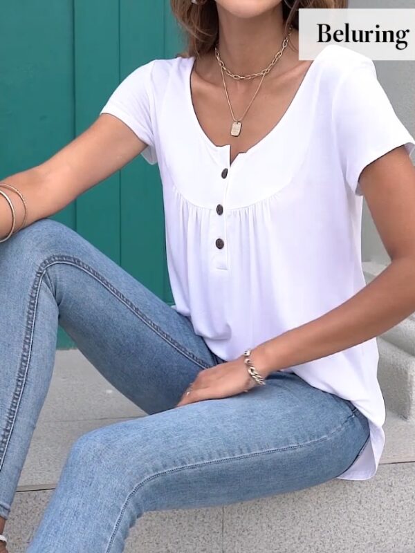 Beluring Women Casual V Neck Pleated Tunic Blouse