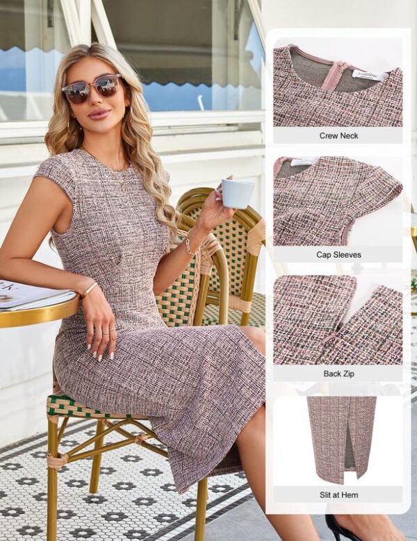 Elegant Vintage Tweed Bodycon Midi Dress for Women