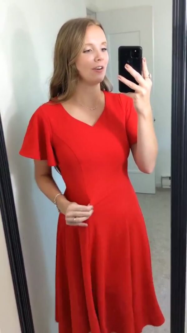 HomRain Ruffle Sleeve V-Neck Knee Length Dress