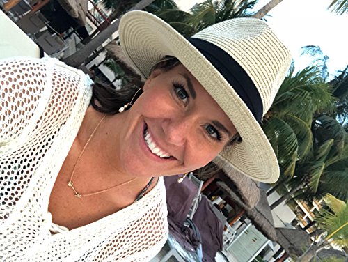 DRESHOW Women Straw Panama Fedora Beach Hat UPF 50+
