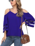 BEIGAI Women's Summer Cold Shoulder Loose Fit Blouse