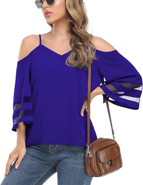 BEIGAI Women's Summer Cold Shoulder Loose Fit Blouse