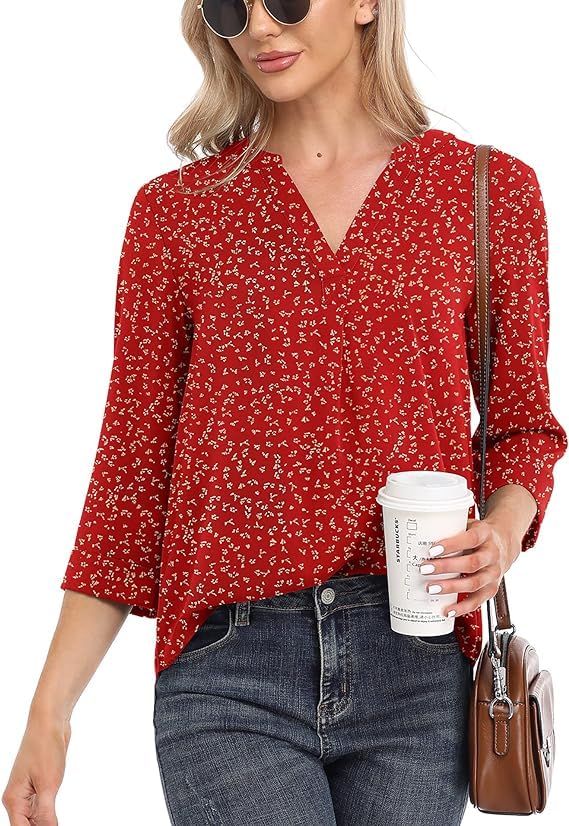 BEIGAI Womens 3/4 Sleeve Chiffon Blouse